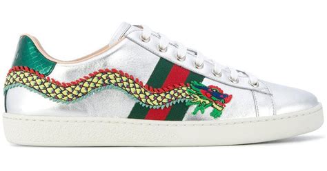 gucci dragon embroidered shoes silver|Gucci ace sneakers price increase.